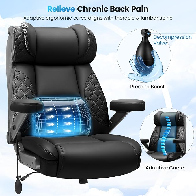 Big and Tall Office Chair, Desk Computer Chair for Heavy People, Oversized Executive Gaming Chair, Extra Wide 500LBS Ergonomic Comfy Office Chair with Adjustable Lumbar Support & 5D Flip Arms