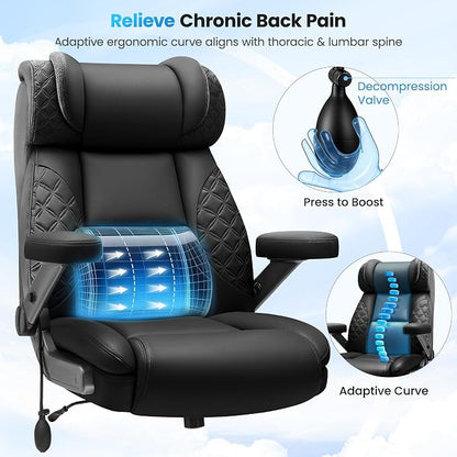 Big and Tall Office Chair, Desk Computer Chair for Heavy People, Oversized Executive Gaming Chair, Extra Wide 500LBS Ergonomic Comfy Office Chair with Adjustable Lumbar Support & 5D Flip Arms