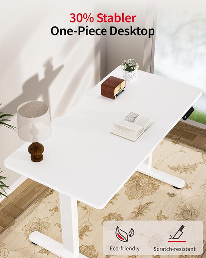 Okin Standing Desk Electric Adjustable Computer Whole Piece Stand up Desk Office Gaming Home Office Memory Desks 48x24 inches White