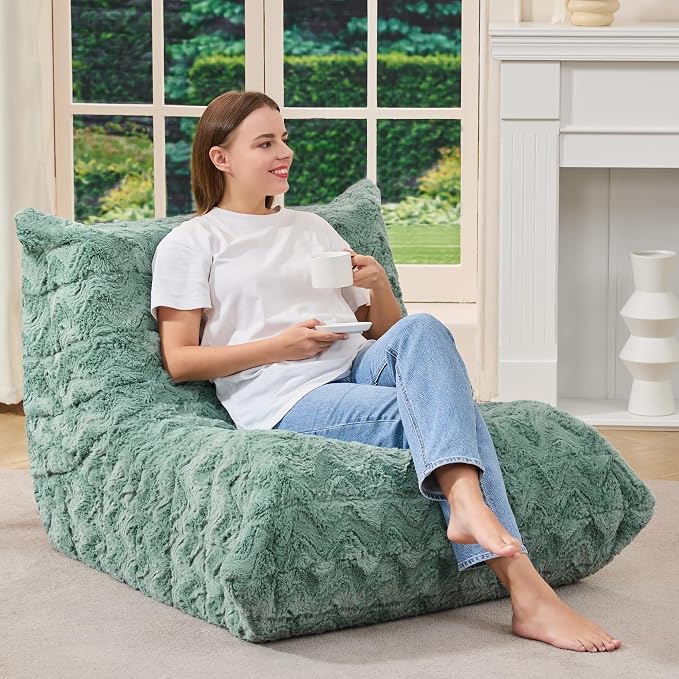 Hobestluk Adults Bean Bag Chair Faux Fur BeanBag Couch for Living Room | Green Chevron,Ergonomic Design,Memory Foam,UltraSoft,Anti-slip Bottom,No Assembly Required,Decorative Style for Living Room