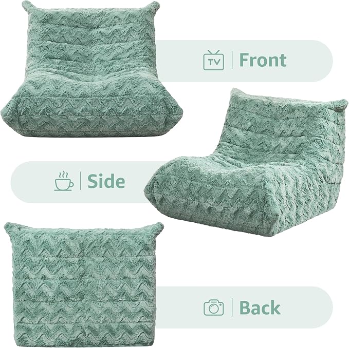 Hobestluk Adults Bean Bag Chair Faux Fur BeanBag Couch for Living Room | Green Chevron,Ergonomic Design,Memory Foam,UltraSoft,Anti-slip Bottom,No Assembly Required,Decorative Style for Living Room