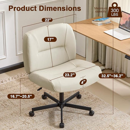 Furniliving Criss Cross Chair with Wheels, Wide Mid-Back Criss Cross Legged Chair Computer Desk Chair Height Adjustable Home Office Desk Chair for Bedroom Living Room, Office, Grey, PU