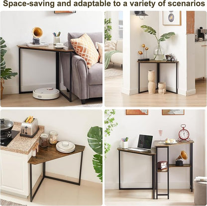 VECELO Corner Desk,Office Tables for Living Room for Small Space Triangle Computer Desk with Steel Frame Corner Shelves with Metal Frame Writing Desk for Workstation Classic Rustic Brown 33.1"
