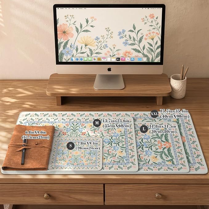 iCasso Green Aesthetic Flower Mouse pad for Laptop, Desk Pad Mat, Desk Matt for Desktop 13.7"x23.6", Anti-Slip Mousepad with Stitched Edges for Laptop Computer Keyboard(Green Floral)