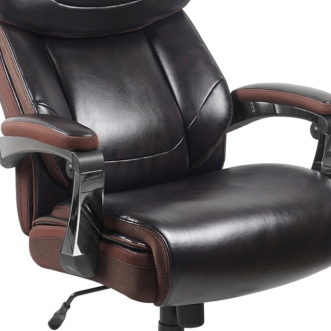 Flash Furniture Hercules Series High-Back Swivel LeatherSoft Office Chair, Ergonomic Executive Chair with Headrest and Adjustable Height, Brown