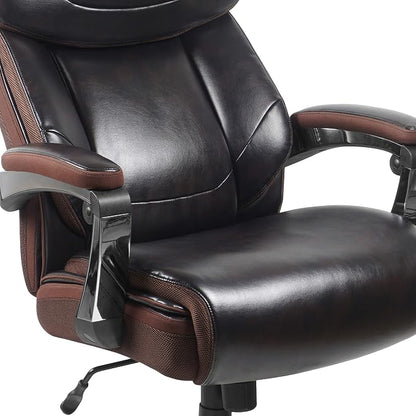 EMMA + OLIVER Big & Tall Office Chair | Brown LeatherSoft Executive Swivel Office Chair with Headrest and Wheels