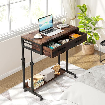 Laptop Desk with Wheels,Mobile Portable Desks with Drawers,Couch Sofa Bed Side Table Desk,Small Standing Desk for Home Office