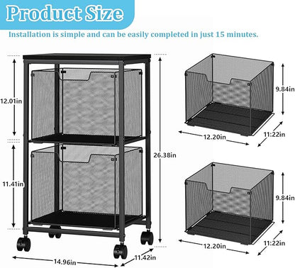 Sbanmao Rolling File Cart with 2 Storage Drawers, Mobile File Cabinet with Wheels, Hanging File Folder Organizer, Under Desk Storage, Printer Stand Utility Cart Filing Cabinet for Home Office,Black