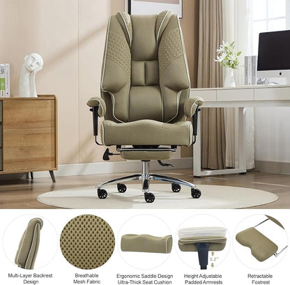 EXCEBET Big and Tall Office Chair 400lbs Wide Seat, Leather High Back Executive Office Chair with Lumbar Support, Ergonomic Chairs Padded Armrests & Thick Cushion (Mesh Green)