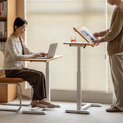 Height Adjustable Bedside Desk, 100% Solid Wood Overbed Table with Wheels, Rolling Laptop Table for Home, Office, Study, Bedroom