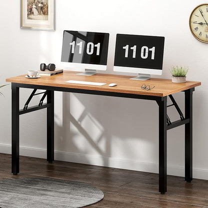 Need Home Office Desk 47 inches Folding Computer Table Workstation No Install, Teak and Black