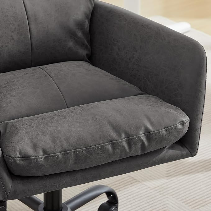 YITAI Adjustable Home Office Desk Chair with Comfy Square Mid-Back, Faux Leather 360 Swivel Upholstered Task Armchair with Wheels for Vanity Bedroom/Living Room,Study Gray