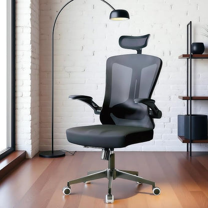 Ergonomic Office Chair - 350LB Comfy Desk Chairs with Adjustable Headrest and Lumbar Back Support, Mesh Computer Chairs with Wheels and Arms for Home Office, Study (Black-with Headrest)