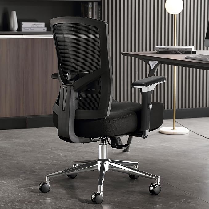 600lbs Big and Tall Office Chair with Wider W-Shaped Thick Seat Cushion, Ergonomic Computer Mesh Desk Chairs for Heavy People, Computer Chair, with Adjustable Lumbar Support, 4D Armrests