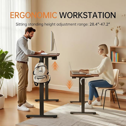 47"x24" Standing Desk Height Adjustable Electric Stand up Desks for Home Office Computer Sit Stand Desk with Two-Piece Desktop with gap LED Display 3 Memory Presets T-Shaped Metal Support,Brown