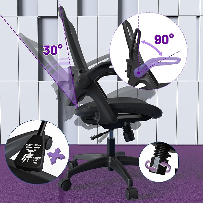 Modern Mesh Seat Home Office Computer Desk Chair with Swivel Wheels and Height Adjustable Lumbar Support for Adult