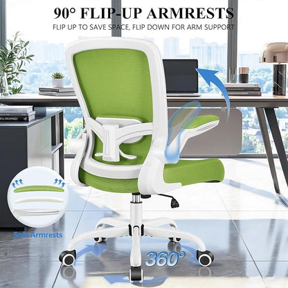 FelixKing Office Chair, Ergonomic Desk Chair Breathable Mesh Chairs Adjustable High Back Lumbar Support Flip-up Armrests, Executive Rolling Swivel Comfy Computer Chairs Home Office Green