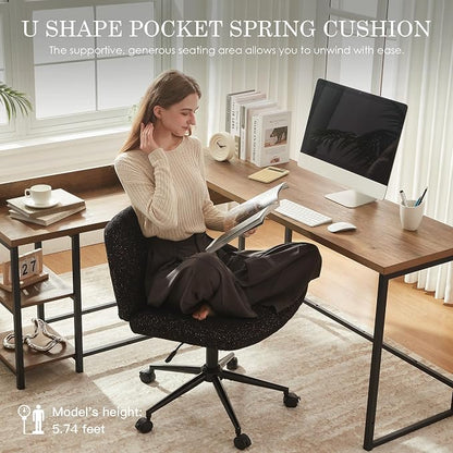 Dowinx Criss Cross Chair with Wheels, Preminum Fabric and Pocket Spring Cushion, Adjustable Swivel Wide Seat Computer Chair, Morden Design Vanity Chair, All Black