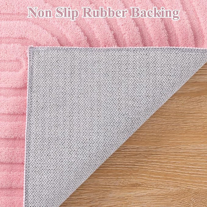 Pauwer Pink Area Rug for Girls Bedroom 4x6 Soft Fluffy Non Slip Machine Washable Rugs Arch Modern Indoor Mat Fuzzy Floor Carpet for Kids Nursery Living Room Dorm Playroom Dining Baby Home Decor