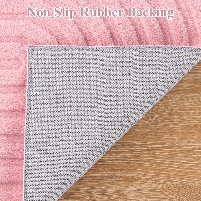 Pauwer Pink Area Rug for Girls Bedroom 8x10 Soft Fluffy Non Slip Machine Washable Rugs Arch Modern Indoor Mat Fuzzy Floor Carpet for Kids Nursery Living Room Dorm Playroom Dining Baby Home Decor