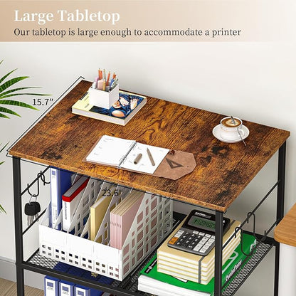 ThreeHio Printer Stand, 3Tier Printer Table with Wheels, Printer Cart with Storage Shelf, Printer Desk for Home Office Fax Machine Scanner, Rolling Cart for Kitchen, Laundry, Balcony, Living Room
