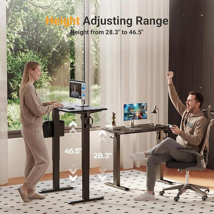YDN Electric Standing Desk Adjustable Height, 40 x 24 Inches Sit Stand up Desk with Memory Presets & Cable Management, Home Office Desk for Office & Computer Workstation, Black Frame/Black Top