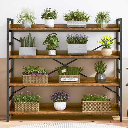 HCHQHS 4 Tier Bookshelf, Adjustable Industrial Bookcase, Vertical Tall Book Shelf, Wood and Black Metal Open Bookshelves for Home Office, Living Room, Bedroom