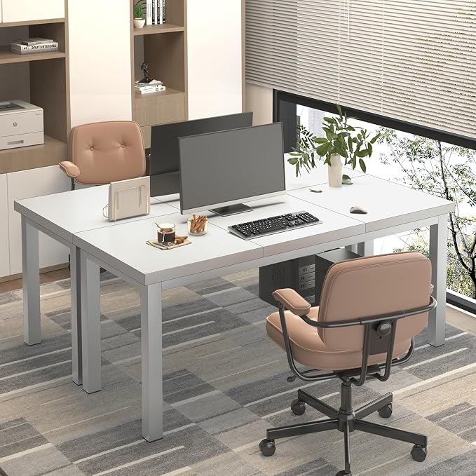 55 Inch Wooden Computer Desk with Thick Desktop - Gaming, Writing Table for Home Office, Study, Work, Student & School Use, Simple Style, White