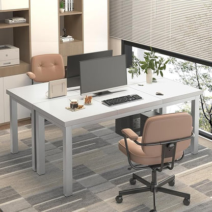 55 Inch Wooden Computer Desk with Thick Desktop - Gaming, Writing Table for Home Office, Study, Work, Student & School Use, Simple Style, White