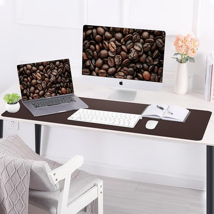 AFIING Leather Desk Pad Protector, Large Desk Mat with Natural Cork & PU Leather, Mouse Pad, Non-Slip, Waterproof Desk Writing Pad for Office and Home (Coffee)