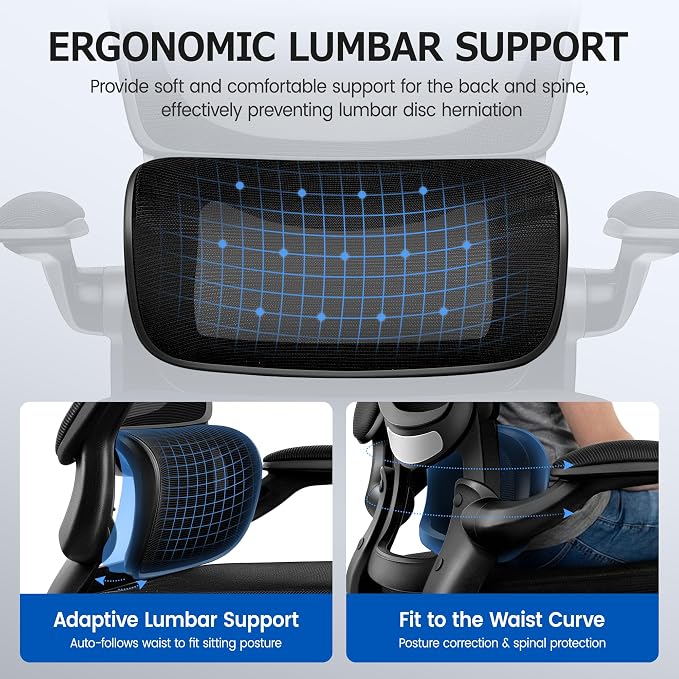 ALLGOD Ergonomic Office Chair, Breathable Mesh Ergonomic Desk Chair with Lumbar Support, Flip-up Armrests, Computer Chairs Comfortable for Home, Office, Work, Standard, 2 Pack
