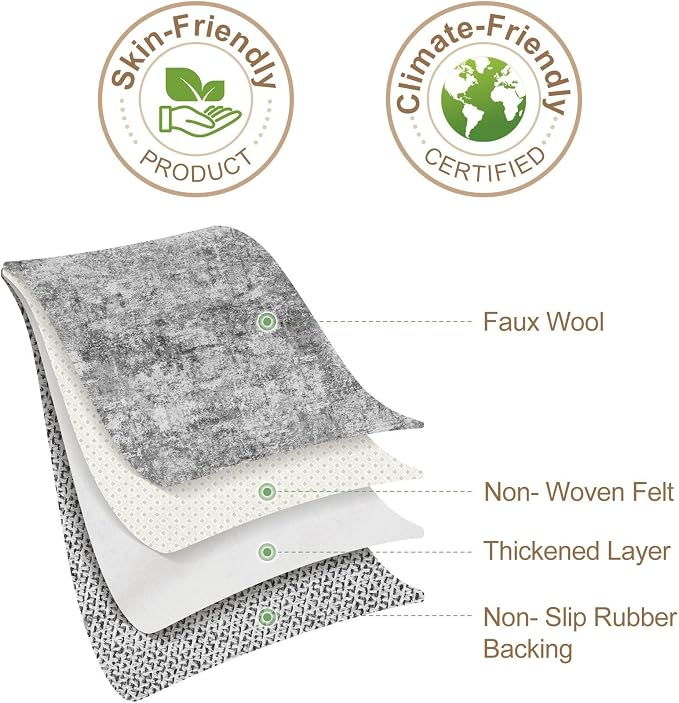 Nakagishi 10x12 Area Rugs Living Room: Washable Abstract Large Neutral Soft Rug Stain Resistant Modern Indoor Floor Non-Slip Carpet for Bedroom Nursery Kids Playroom Office Dining Room Dorm- Grey