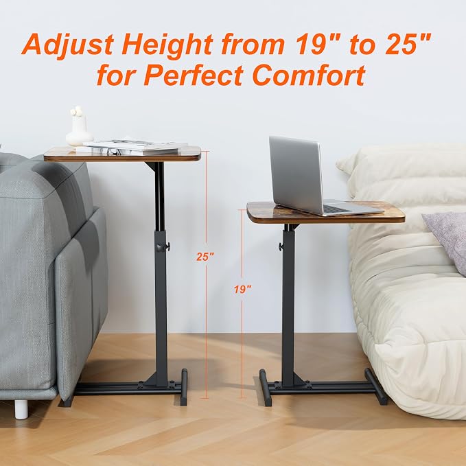 TV Tray Table for Small Spaces with 360° Swivel Tabletop & Height Adjustable,C Shaped Sofa Arm End Side Table, Bed Tray Stand for Eating Laptop,Living Room, Bedroom,Breakfast (Metal Base)