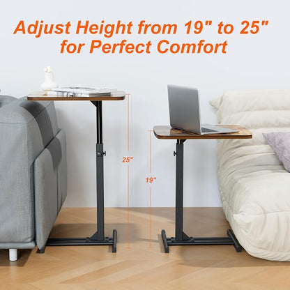 TV Tray Table for Small Spaces with 360° Swivel Tabletop & Height Adjustable,C Shaped Sofa Arm End Side Table, Bed Tray Stand for Eating Laptop,Living Room, Bedroom,Breakfast (Metal Base)