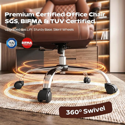Office Chair, Ergonomic High Back Home Office Desk Chair, Big and Tall Breathable Leather Office Chair with Lumbar Support Flip-Up Armrests, Computer Chair with Rocking Function