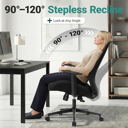 Big and Tall Home Office Desk Chair 400lb Capacity for Heavy People, Ergonomic Wide Mesh Desk Chair with Stepless Recline & Lock, 5.5" Thick Cushion, High Back, Adjustable Height & Armrests