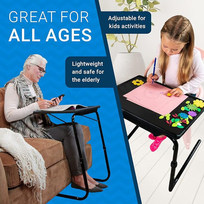 Table-Mate TV Tray Table | Portable Desk Folding Dinner Tray, Couch Table Trays for Eating Snack Food, Portable Laptop Desk, Bed Trays for Eating | Adjustable TV Trays with 3 Angles and Cup Holder