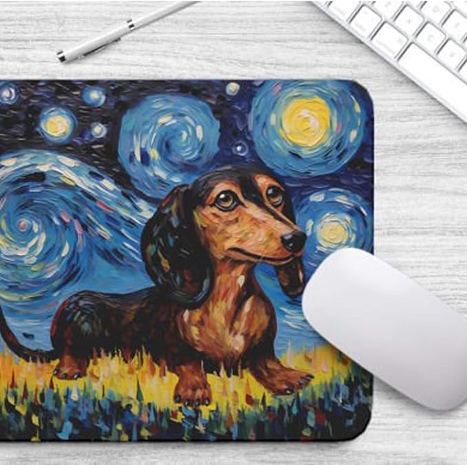 Starry Night Dog Mouse Pad for Computer Laptop Home Office Gaming Working Desk Desktop Accessories Non-Slip Rubber Mouse Pad for Dog Lovers (Dachshund)