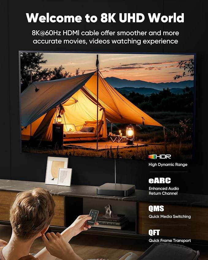 Capshi 5ft 8K 4K@120Hz HDMI Cable 2.1, Certified 48Gbps High Speed Cord | for PS5/4, TV, Gaming Console, Monitor, 8K@60Hz, 2K@240Hz, 144Hz, Support HDR, eARC, DTS:X, HDCP 2.2 & 2.3, Braided, Grey