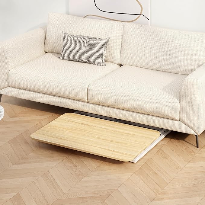 JSB Folding Desk for Small Spaces,Mobile Portable Rolling Laptop PC Table on Wheels,Foldable Computer Desk for Home Office,Bedroom,Dorm,Space Saving (Natural & White, 27.6")