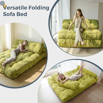 MAXYOYO Folding Sofa Bed, Convertible Chair with Pilow Foldable Couch with Back Support, Portable Fold Out Chair Bed for Living Room Bedroom, Green Double