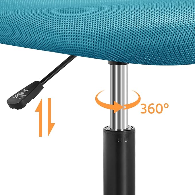 Topeakmart Armless Office Chair, Ergonomic Task Chair with Lumbar Support Adjustable Height, Modern Study Chair for Small Space, Turquoise