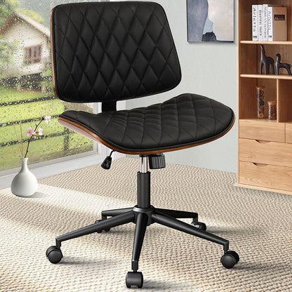 CLATINA Home Office Desk Chair with Wheels, Adjustable Height Armless Office Chair, PU Leather Mid Back 360 Swivel Computer Chair, Modern Walnut Chair for Home, Meeting, Reading Room,Black(1 pk)
