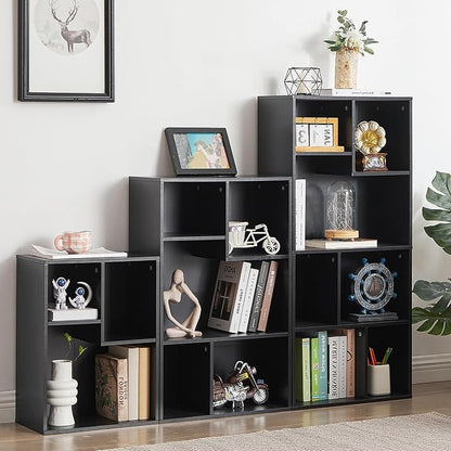 VECELO 3-Cube Small Bookshelf, Modern Bookcases with Shelves Height Up to 12.8 Inches, Suit for Common Size Textbook, Vertical or Horizontal, Cubby Storage Organizer,Vintage Black