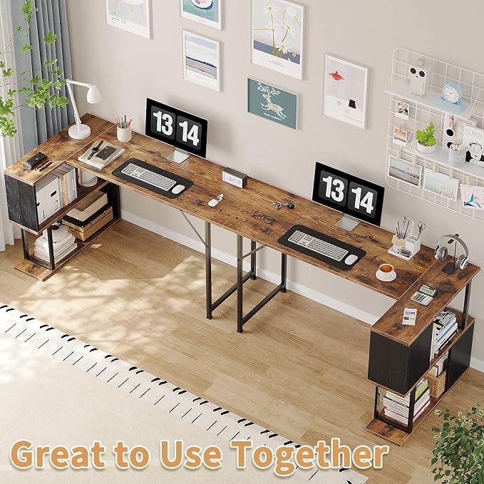 ALISENED L Shaped Computer Desk with 2 Shelves Bookshelf, Modern Corner Computer Desk with Storage, Office Desk Study Table Writing Desk for Home Office