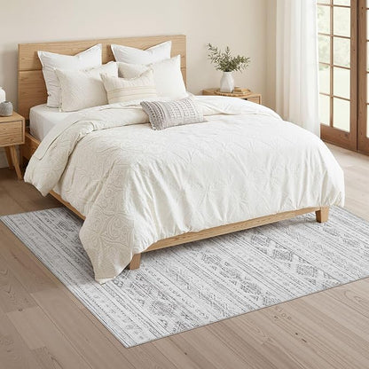 Nakagishi 4x6 Area Rugs Living Room: Washable Boho Large Neutral Soft Farmhouse Rug Stain Resistant Modern Indoor Floor Non-Slip Carpet for Bedroom Nursery Kids Office Dining Room Dorm - Dark Grey