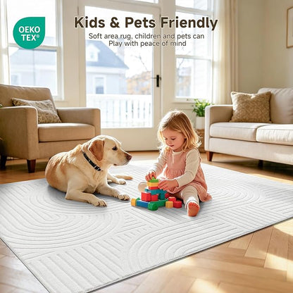 Pauwer 4x6 Washable Area Rugs for Living Room Modern White Solid Color Soft Fluffy Rugs for Bedroom Non Slip Boho Accent Indoor Mat Floor Carpet Cover for Kids Room Dining Room Kitchen Office