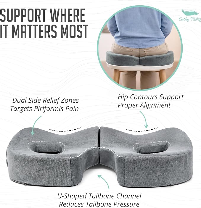 Cushy Tushy Premium Foldable Piriformis Seat Cushion - Piriformis Pain and Sciatic Pain Relief Cushion - for Home & Office Use, Perfect for Travel or Driving
