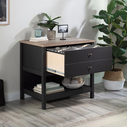 Sauder Cottage Road Lateral File Cabinet for Home Office, Open Shelf Storage, in Raven Oak