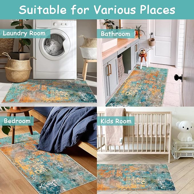 Lahome Kitchen Rugs, 2x4 Washable Rug with Soft Low-Pile for Entryway and Hallyway, Non-Slip & Small Carpet for Bathroom, Easy Clean Door-Friendly Mat, Kid&Pet Friendly Modern Decor 2x4 Rosy